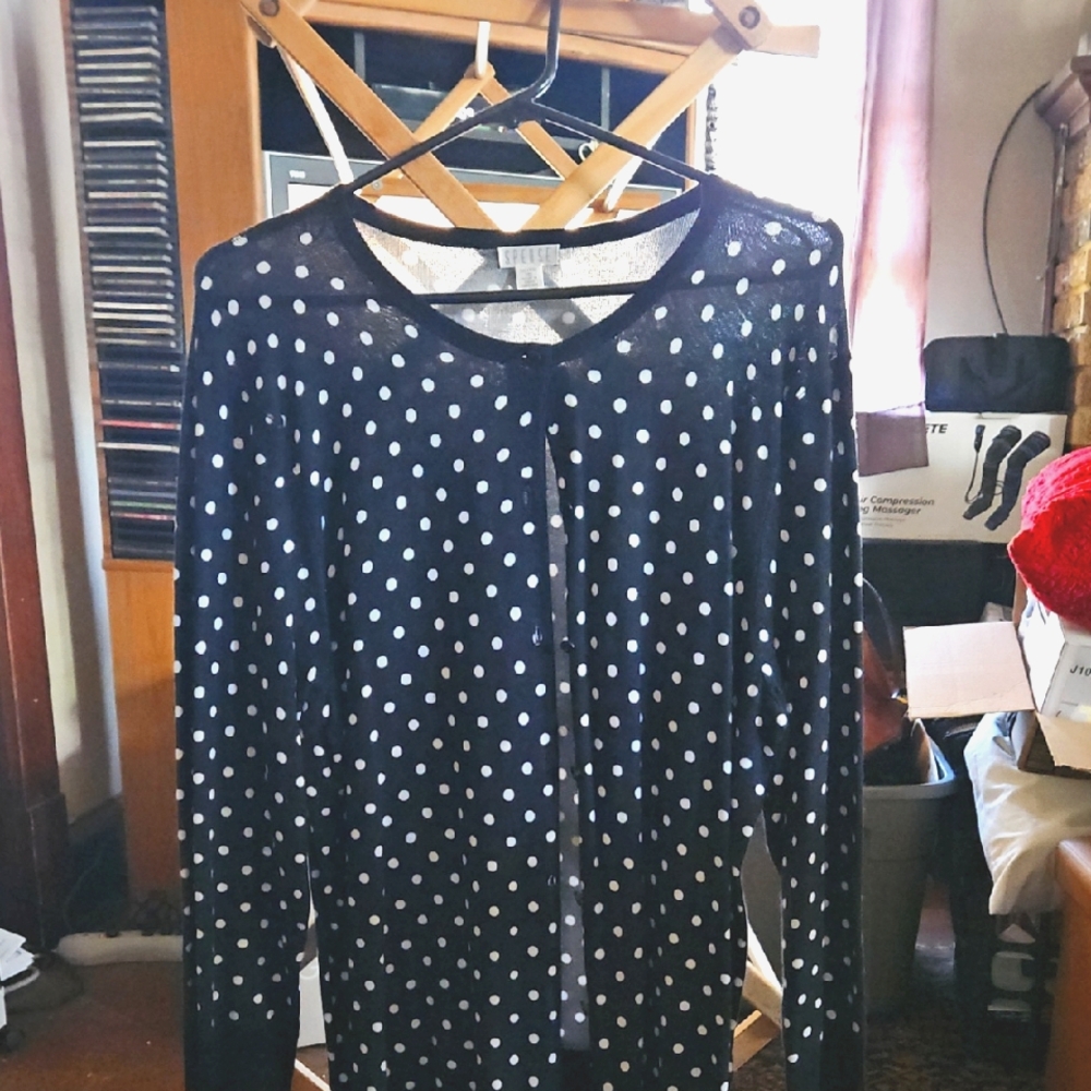 SPENSE Black and White Polka Dot Women's Button Up Spring Sweatet